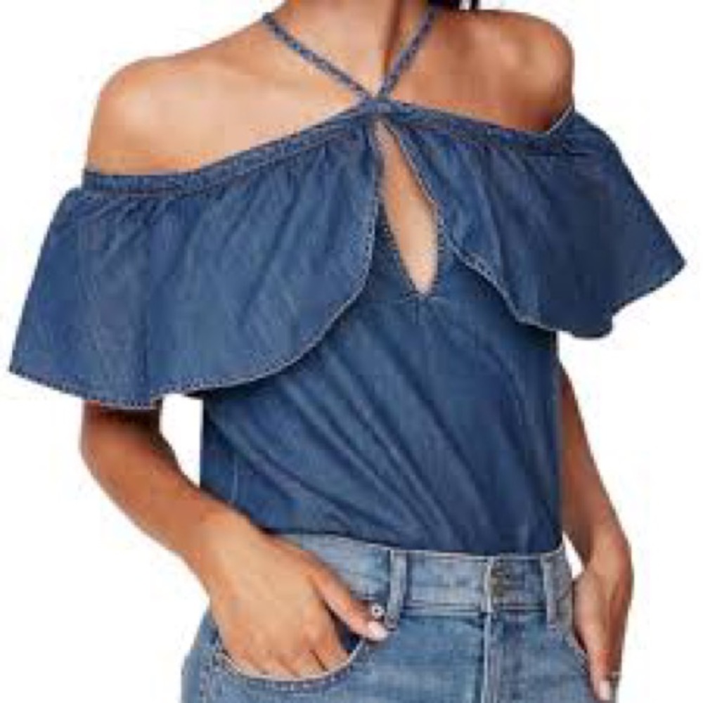 Express denim chambray blouse off the shoulder